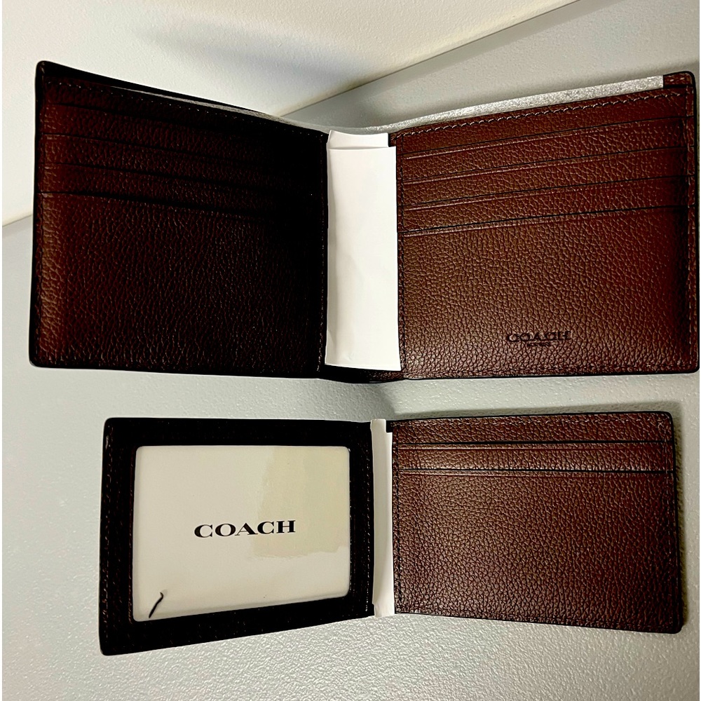 NWT MEN’S COACH BIFOLD WALLET WITH SLIMFIT INSERT -MAHOGANY BROWN